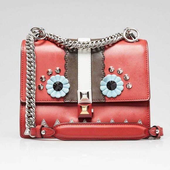 Fendi Red Leather Studded Mini I Kan Chain Shoulder Bag 8M0381 - Picture 1 of 12